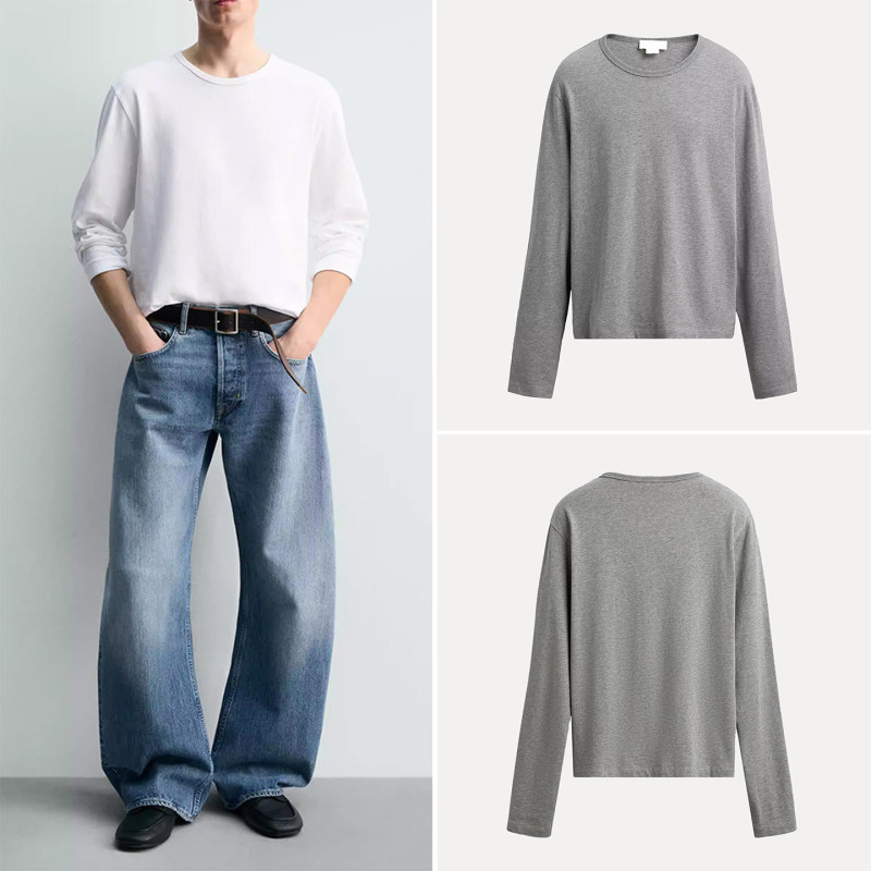 Cabinet 299! Men's Clothing 2026 New Spring Outfit, Multi-Color Slim-Fit Straight Round-Neck Long-Sleeve T-Shirt 0722431
