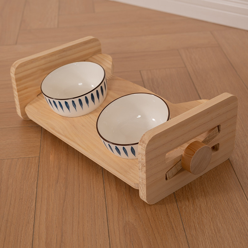 Cat bowl solid wood cat dining table ceramic bowl non-slip oblique mouth cervical vertebra special cat rice bowl pet bowl dining table dog bowl