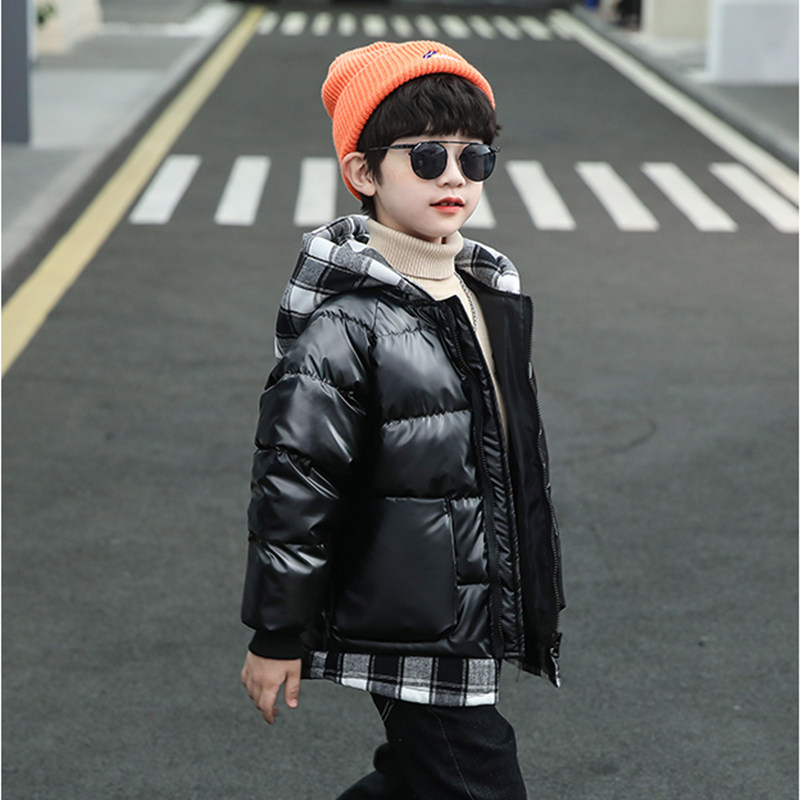 Boys' cotton-padded jacket winter clothes 2021 new middle and big children's down padded jacket Korean version short children's thickened hooded jacket tide