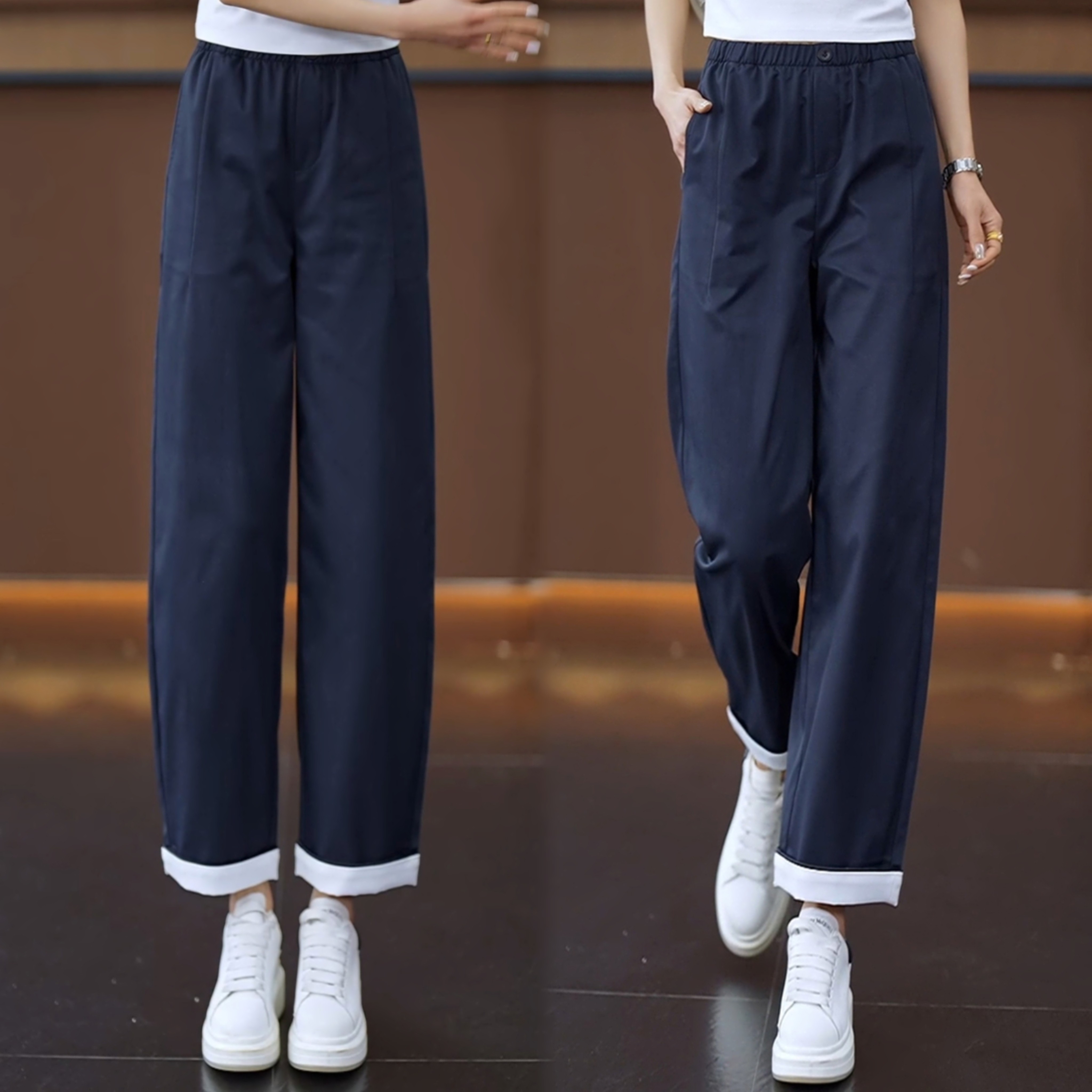 时尚百搭冰丝速干弯刀工装裤女2026夏新款高腰显瘦宽松直筒休闲裤