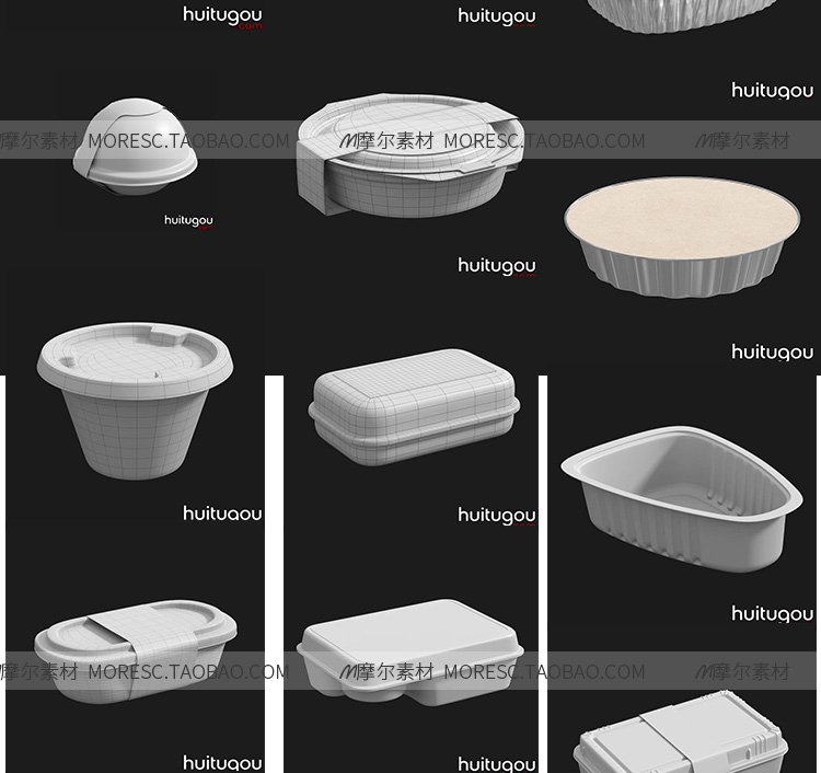 图片[5]-c4d模型OBJ食品3D外卖盒打包食物罐头包装盒子塑料泡沫饭盒白模-cg男孩