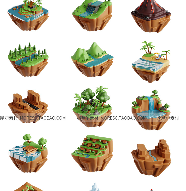 图片[3]-blender卡通小岛C4D微观场景岛屿fbx obj森林瀑布山川模型素材png-cg男孩