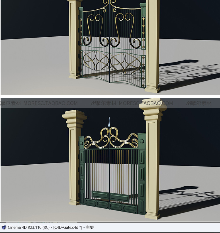图片[5]-C4D维多利亚风格古典欧式大门铁门3D模型FBX格式OBJ建模渲染素材-cg男孩