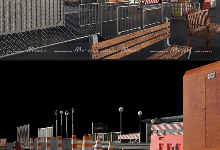 图片[8]-C4D交通道路设施设备路牌警示栏杆灯长椅路障公交站台3d模型MX115-cg男孩