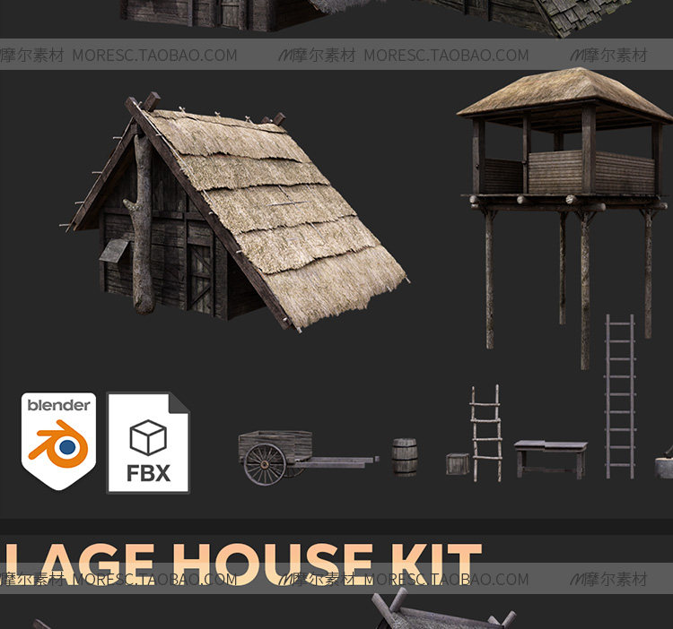 图片[7]-C4D/blender中世纪乡村风房屋茅草房子建筑3d模型带材质贴图MX397-cg男孩