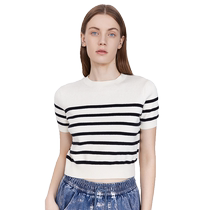 Fabrique BASIC black and white striped short sleeve head knit blouse