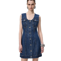 Fabrique U-neck symmetrical patch pocket denim dress womens 2024 summer new style