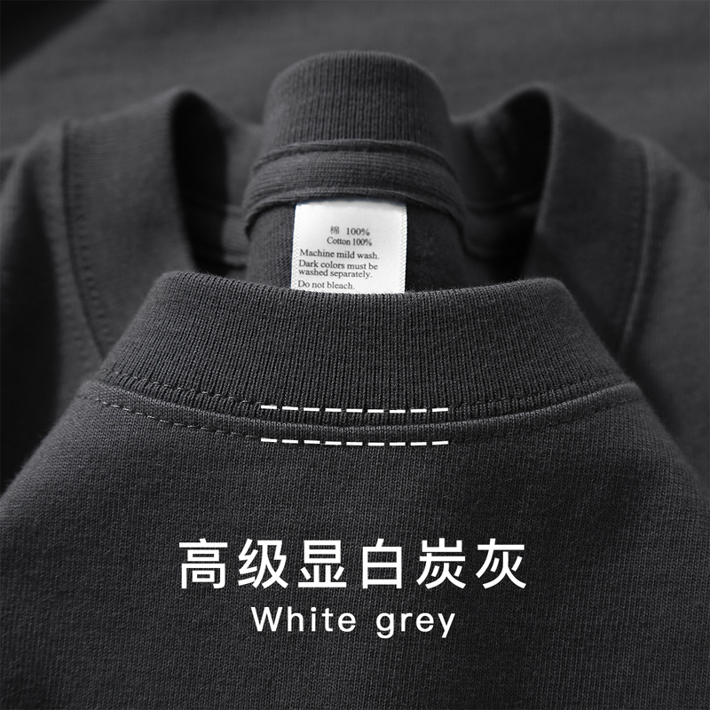 Versatile High-End Gray! Charcoal Gray 270g Heavyweight Pure Cotton Short-Sleeve T-Shirt for Women, American-Style Loose and Simple Top for Men in Summer