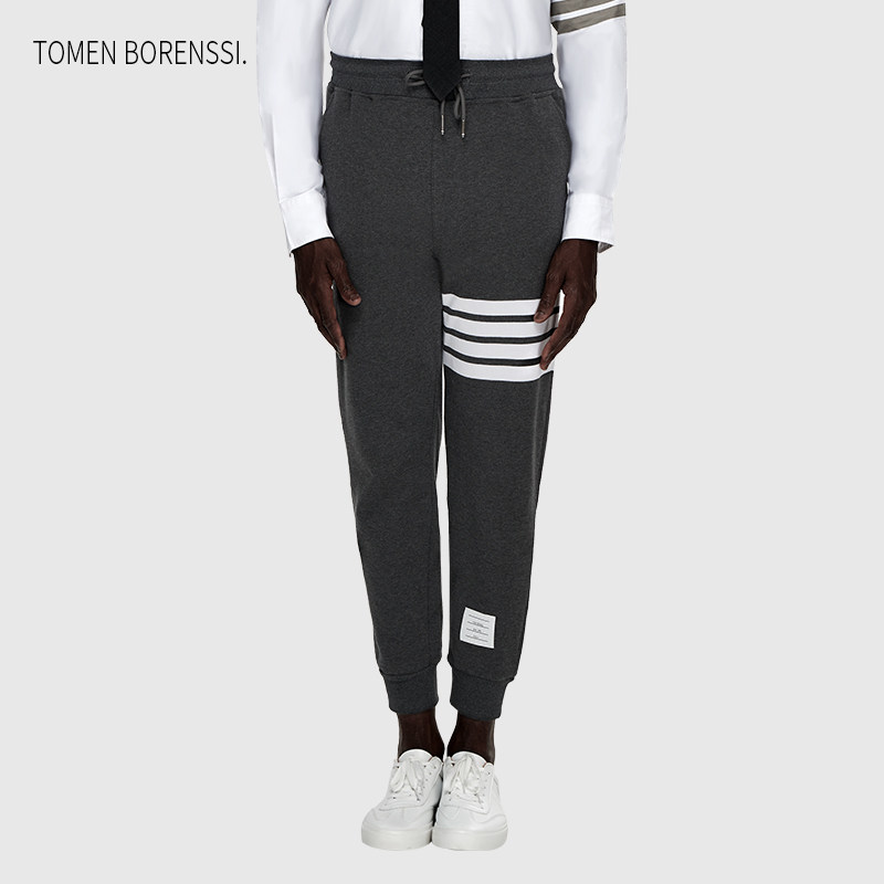 (official) TB PANTS MEN AND WOMEN Identical Tb Long Pants Sports Casual Tide Cards Autumn Winter Bunches Pure Cotton Pants