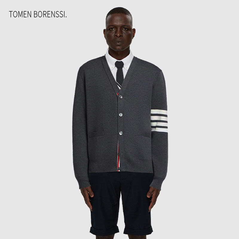 (official) TB cardiovert classic stitch sweatshirt autumn winter new tb jacket V collar for male and female lovers