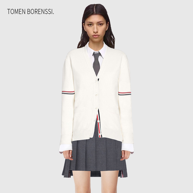 (official) TB cardiovert lady knitted jacket with long sleeves sweaters male and female couples Tide Cards V Collar