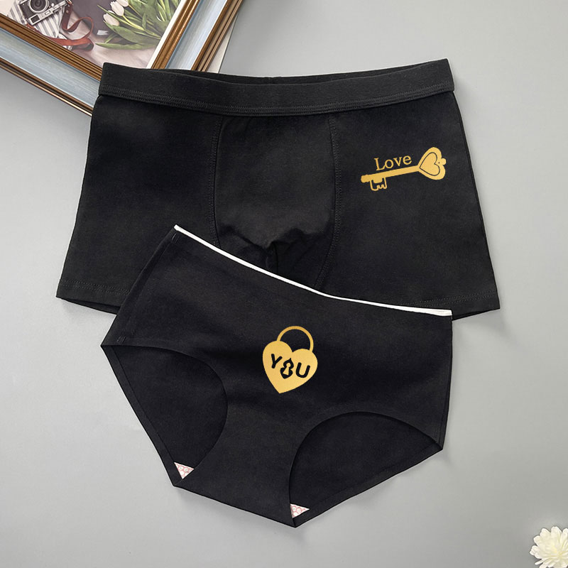 Lovers briefs pure cotton one man and one woman pure desire light luxury approb. comfortable and breathable pure cotton lovers' underwear for autumn and winter-Taobao