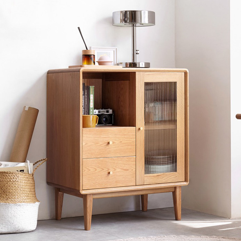 All solid wood TV side cabinet Nordic dining cabinet oak tea cabinet living room log storage cabinet display cabinet home