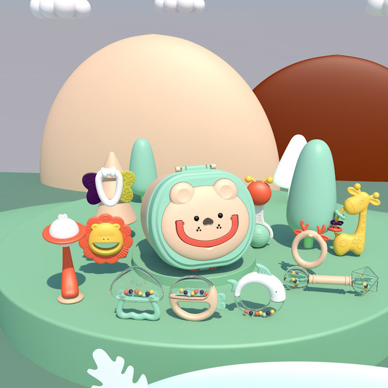 Baby hand rattle toy puzzle early education grasp can bite the tooth fixer 0-3-6 months newborn baby baby 1 year old