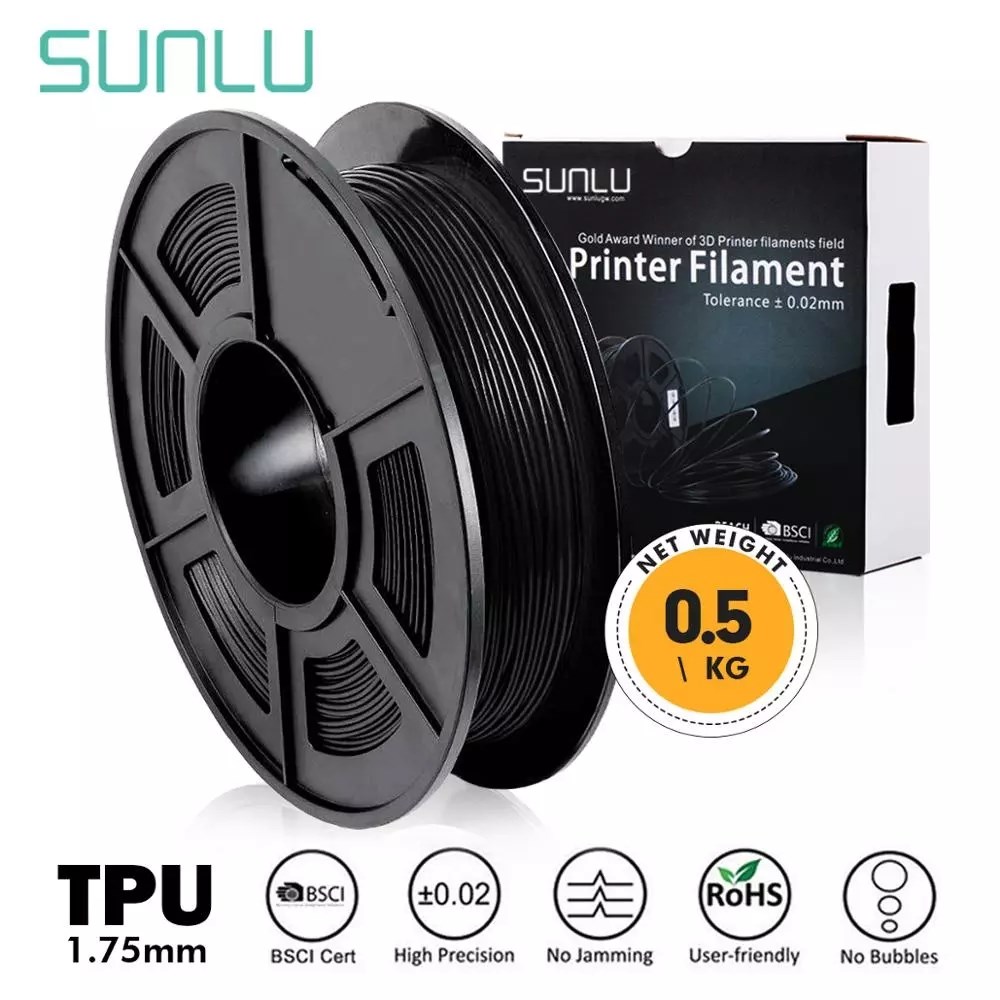 SUNLU 3D Printing Filament Black Flexible TPU Filament 1 75