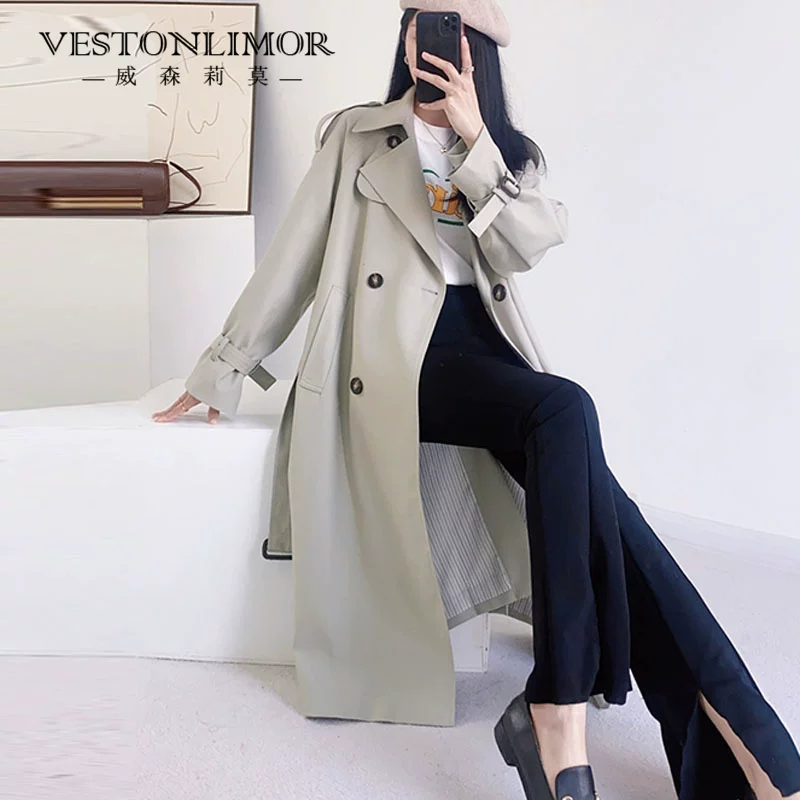 Осень trench coat, длинная куртка, средняя длина, городской стиль, для подростков, свободный крой