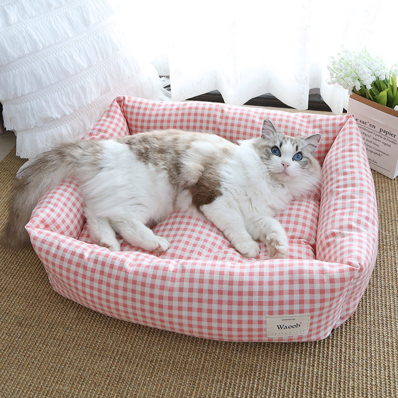 Four Seasons Universal Pet Nest of Checkered Spring Summer And Summer Autumn Square Owl Cats kittens Kittens Small Dogs Nest Dogs Nest of Han Edition