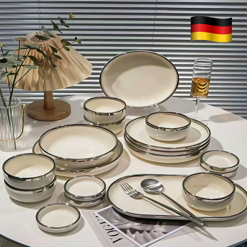 German Bowl and Plate Set, Household Tableware, 2026 New Model, Bowl, Plate, and Chopsticks Combination, Housewarming Gift Box, High-End Tableware