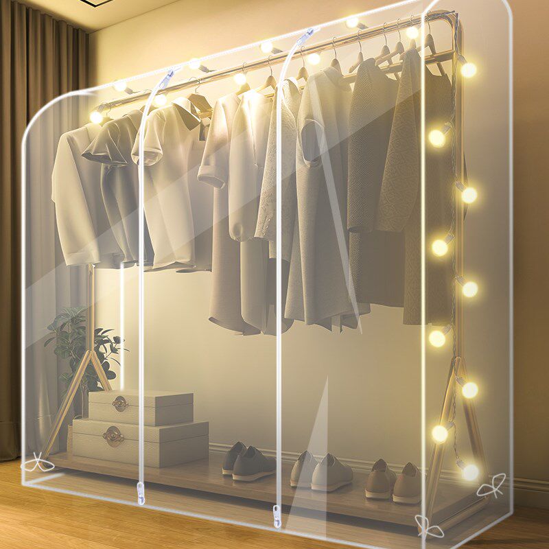 Dust-proof drying clothes bedroom dust-proof cover bag floor-to-ceiling hanger coat household cover cover hanging clothes transparent belt