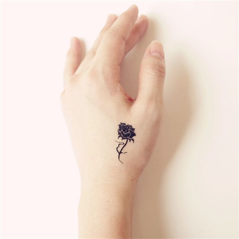 Black Rose Tattoo Sticker Waterproof Female Long-Lasting Realistic Finger Sexy Chest Small Pattern Sticker Fox Lotus