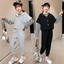 Girl Sports Three Sets Spring Autumn Trendy Suit 2022 Han Edition Children Ocean Gas Tennis Red Boy Clothing Spring Autumn Season Girl