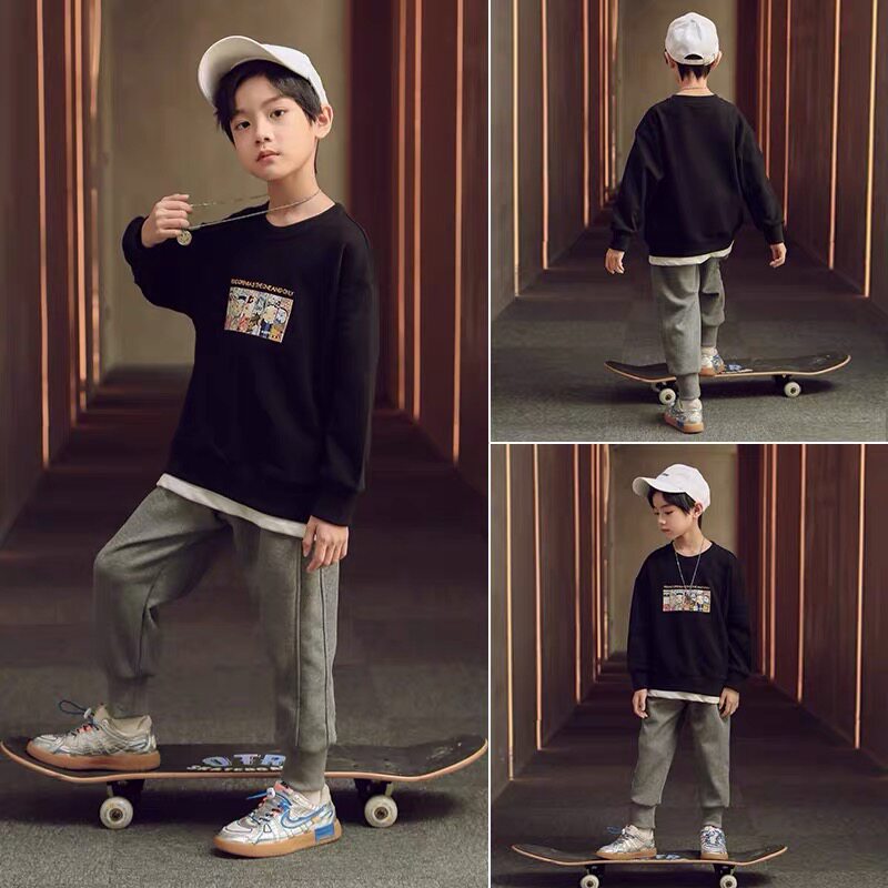 Boy's autumn suit 2022 new boy's baby network red yang trousers children Han edition thick cotton T two - piece cartoon