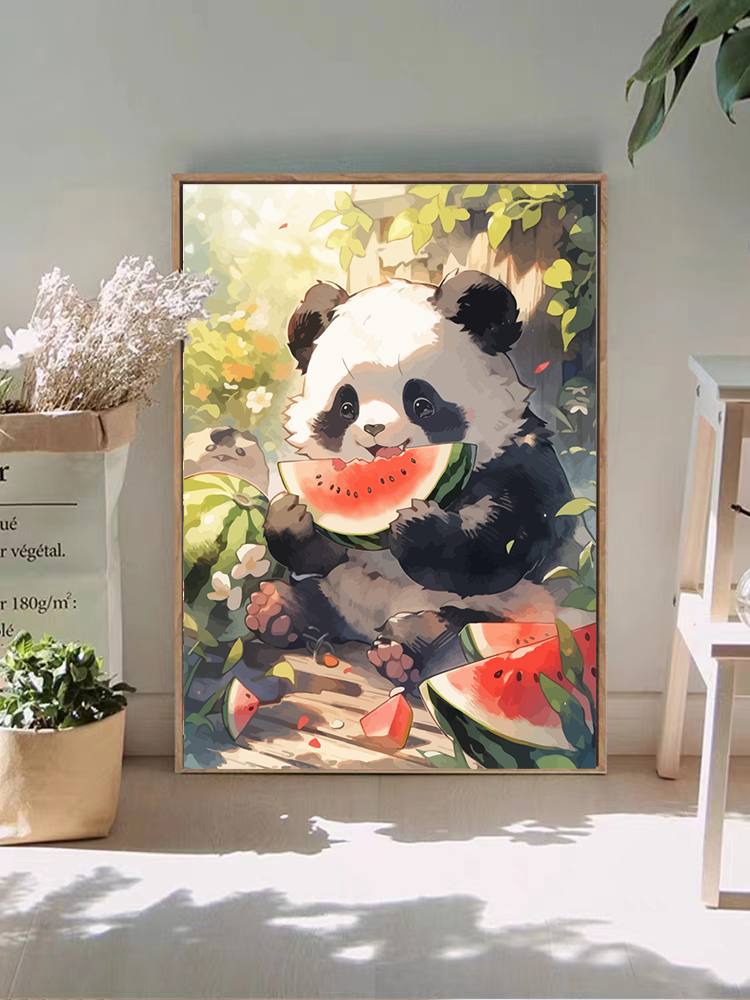 Drawing adult coated adorable panda digital oil painting DIY hand-painted healing department oil color propylene painting Artisanal Living Room-Taobao