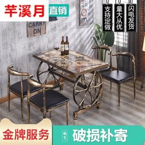 Retro horn chair breakfast noodle shop fast food table barbecue snack restaurant dessert milk tea shop table and chair combination