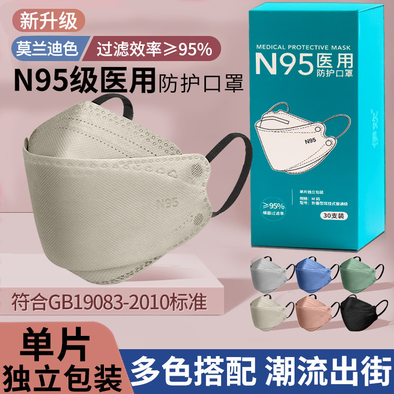 莫兰迪色N95医用防护口罩一次性医疗级别正品官方旗舰店女高颜值