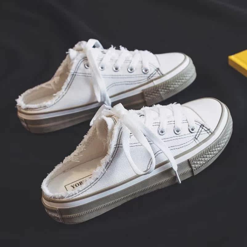 Small white shoes overfoot canvas shoes women's shoes students Korean version Joker no heel 2021 new summer