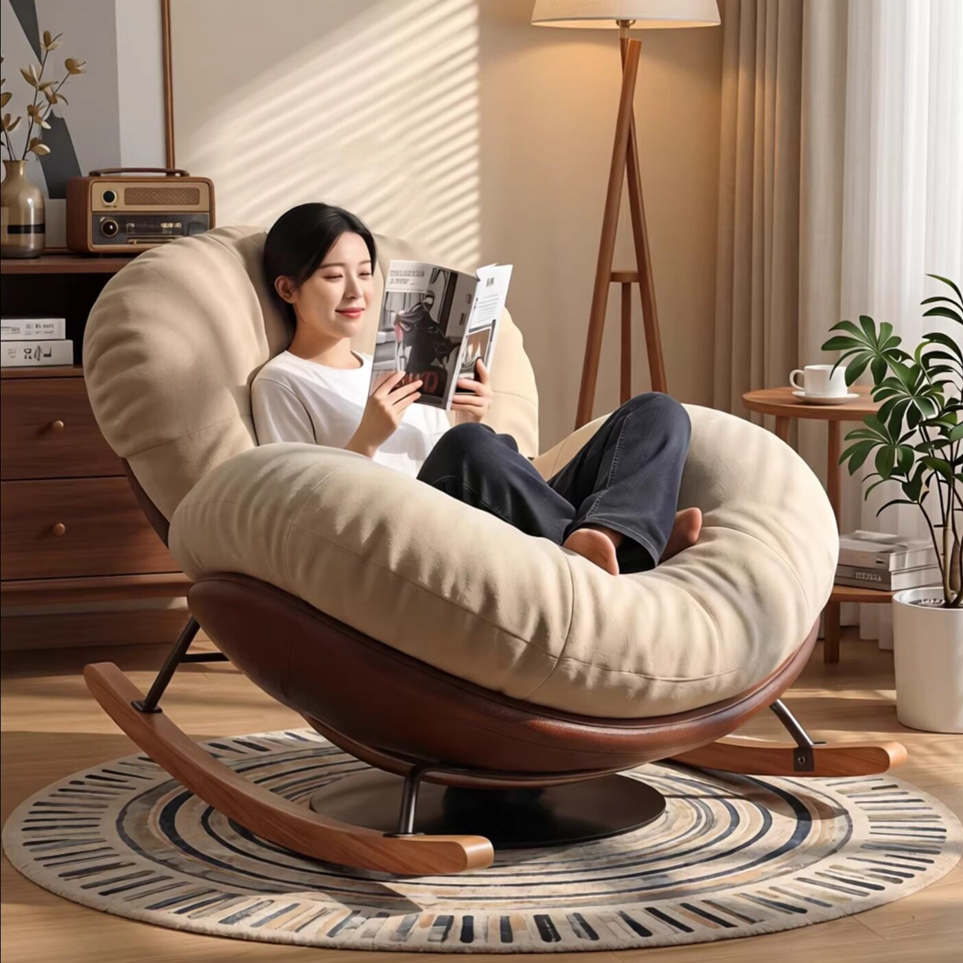 ロッキングチェア、ビーズクッション、大人用リクライニングチェア、大人用リビングルーム、バルコニー、自宅、屋内レジャー、寝室用ロッキングチェア