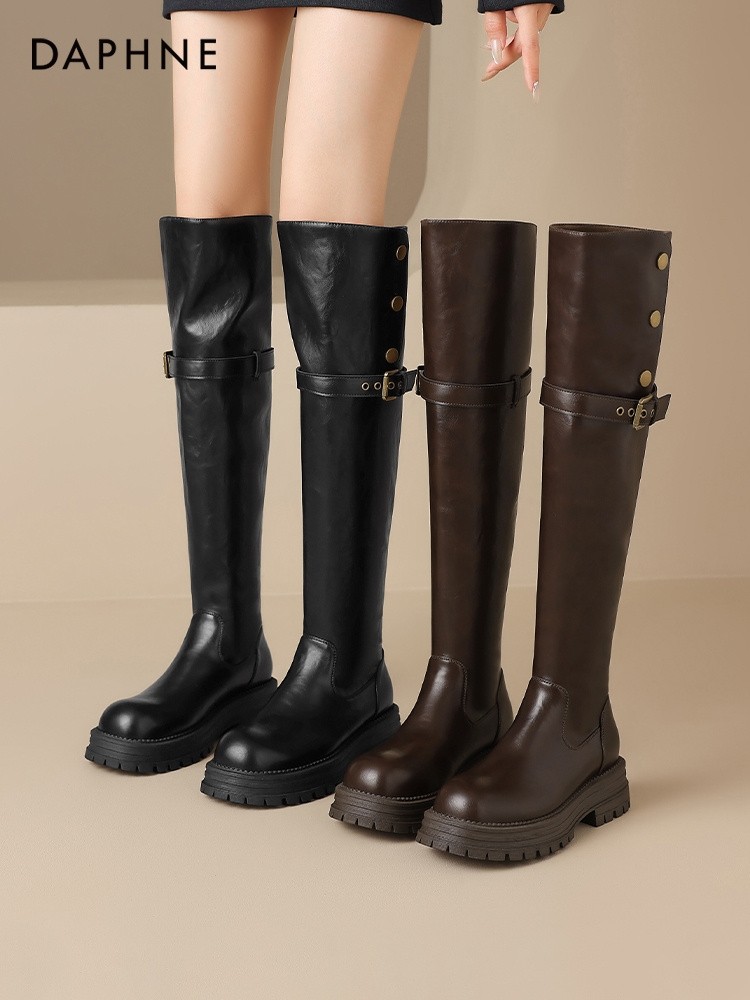 Daphne Thick-Leg High Boots for Women 2025 New Winter Fleece-Lined Thick-Soled Over-The-Knee Boots Retro Knight Boots