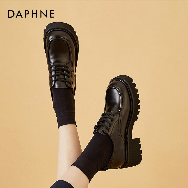 Daphne thick-soled small leather shoes female British style 2022 new summer increase retro college thick heel soft leather shoes