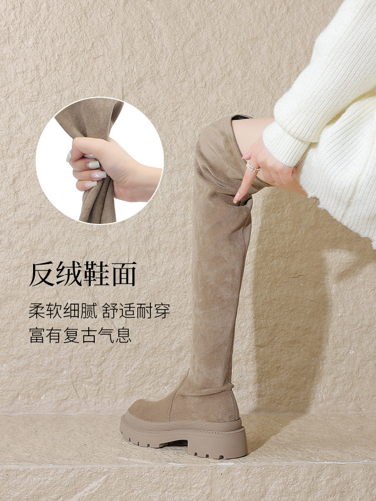 Daphne French-Style Stacked Over-The-Knee Boots 2025 Spring New Thick-Soled Long Boots Retro Elastic Slim Boots