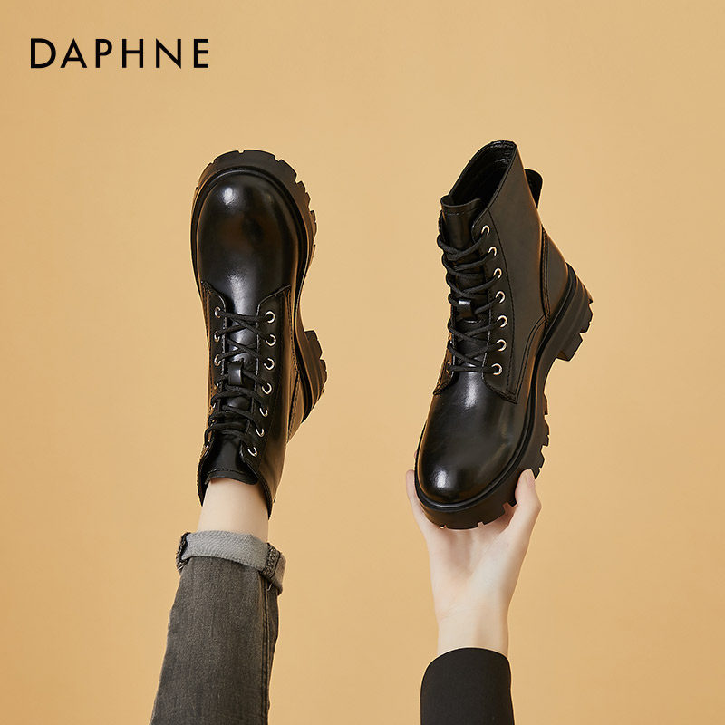 Daphne women's boots new 2022 popular winter short leather locomotive Martin boots full leather thick sole ankle boots