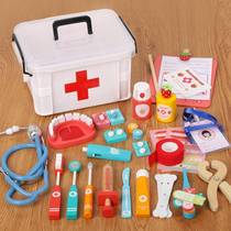 Wooden childrens play house doctor toy simulation medicine box set girl nurse toy baby role play