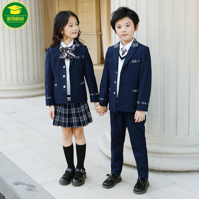 Children's suits boys' spring and autumn performance dresses solid color handsome British single-breasted girls' suits and skirts