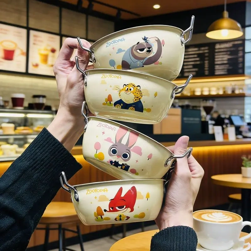 Officially Licensed Zootopia Bowl, Instant Noodle Bowl, Stainless Steel Double-Handle Soup Bowl, Trendy and Stylish Snail Noodle Bowl