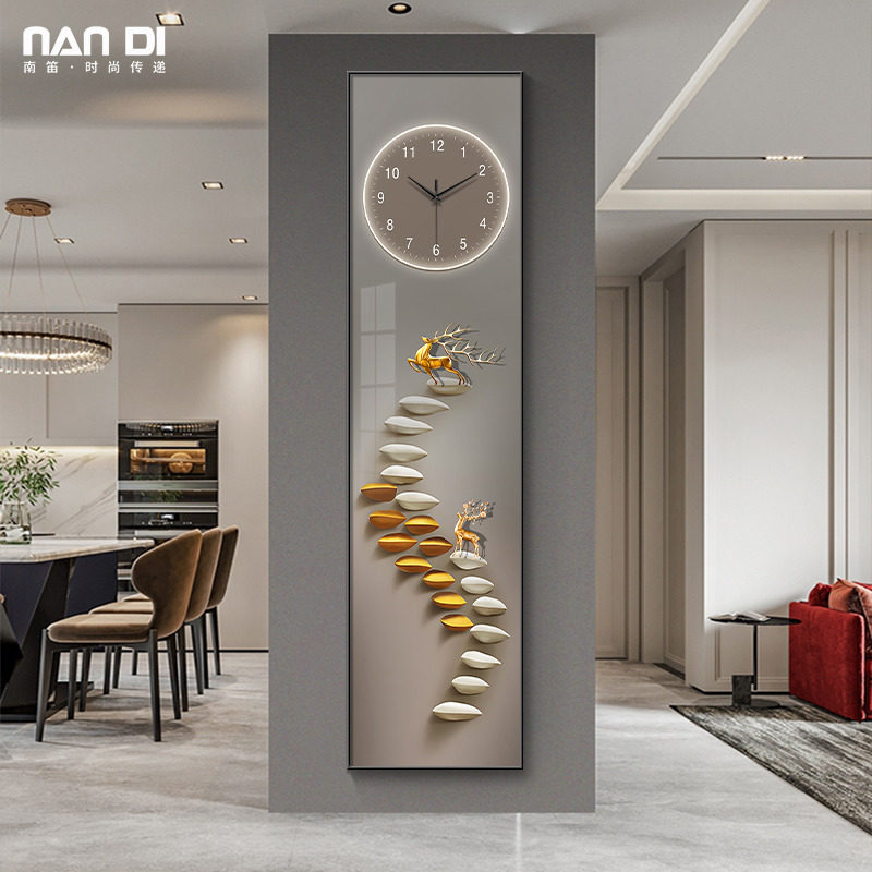 Modern Light Extravaganza Elk Deer Genguan Decoration Painting Clock Hanging Clock Living Room 2023 New Art Clock Hanging Wall Free From Punching-Taobao