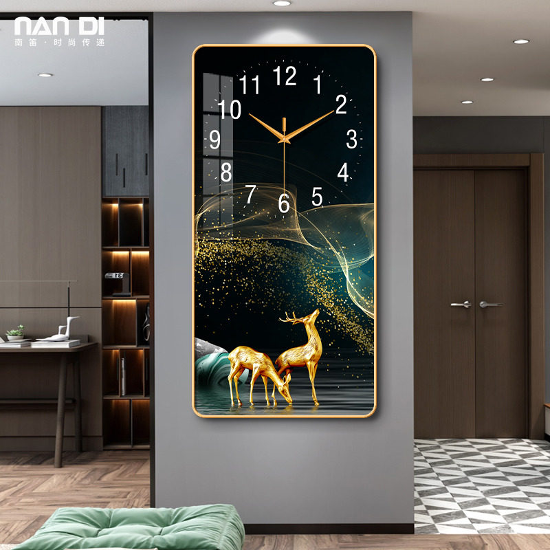 Elk Deer Genguan Clock Hanging Clock Living Room 2023 New Dining Room Decoration Painting Art Clock Hanging Wall Modern Minimyo-Taobao
