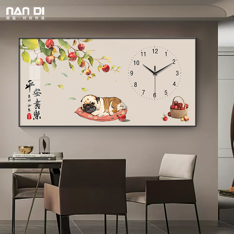 New Chinese Tomatoes Ruyi Restaurant Decoration Painting Clock Dining Room Persimmon Hanging Painting Clock Hanging Clock Living Room 2023 New-Taobao