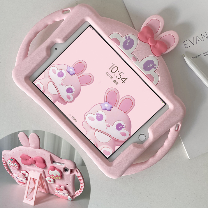 Suitable for Apple iPad Cute Rabbit Pro2022 Model Protective Case Air5 Pink 3 Tablet 9 Ninth Generation 8 Silicone Anti-Drop 4Mini6 Stand 7 New Model 11inch Children 7 Handle iPad 10 Set