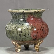Porcelain supplies old goods collection bag old fidelity antiques Song Jun porcelain kiln variable glaze three-legged incense burner ornaments