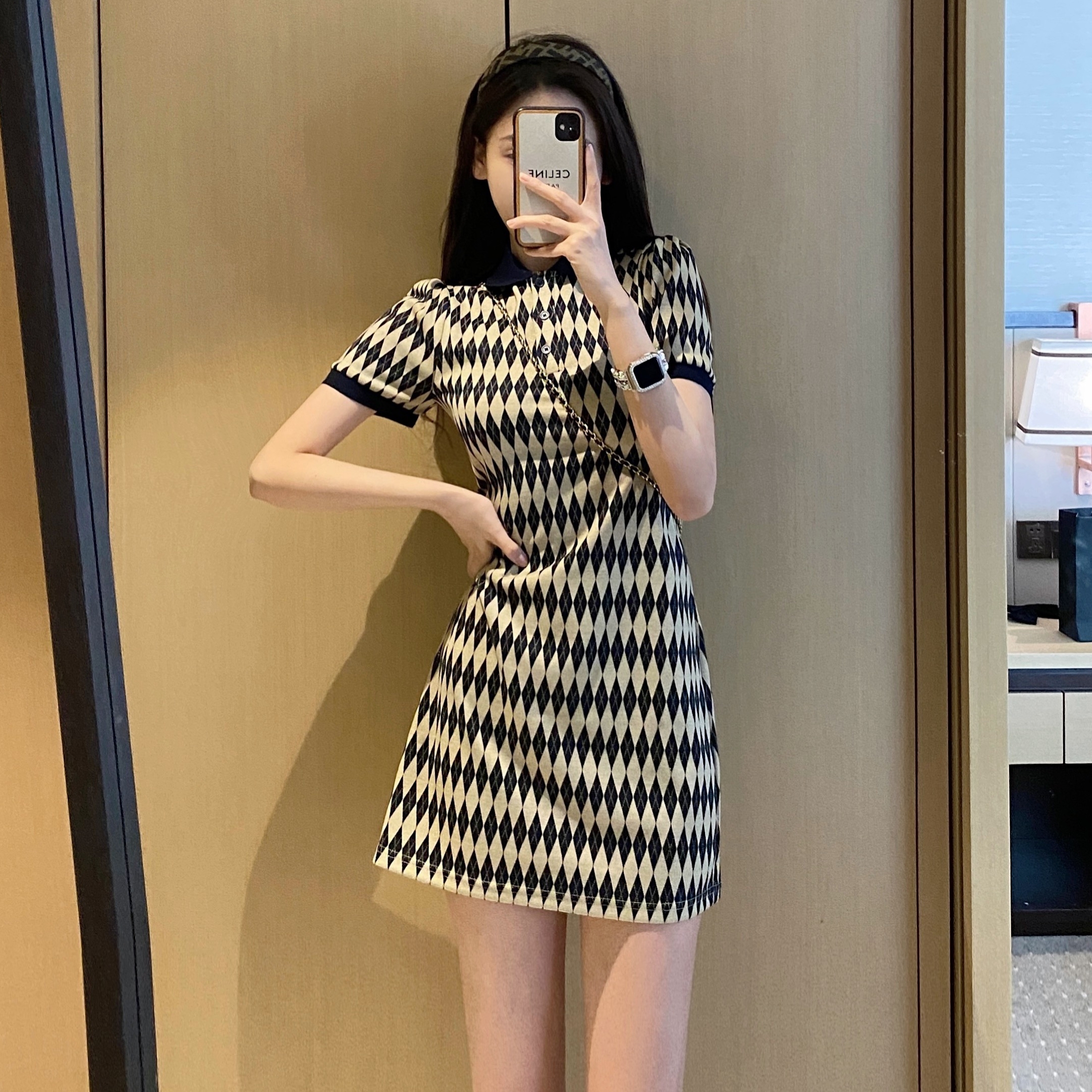 蓝淋小香风连衣裙显瘦高级感Polo裙子