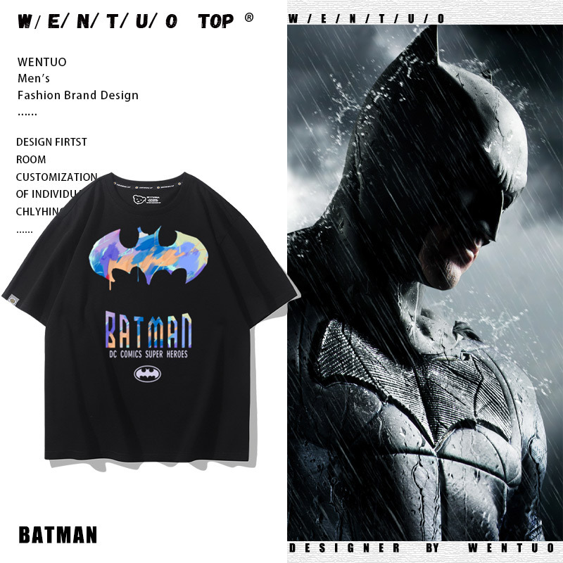 Dc Batman T-Shirt for Men, Movie Merchandise, Comic Versatile Short-Sleeve, Robert Pattinson Batman, Pure Cotton Half-Sleeve