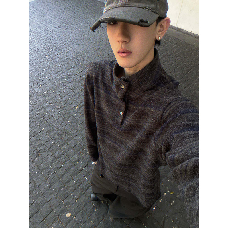 Escape from Guangfu South Retro Cleanfit Half-High Collar Striped Sweater Unisex Trendy Versatile Casual Knitwear