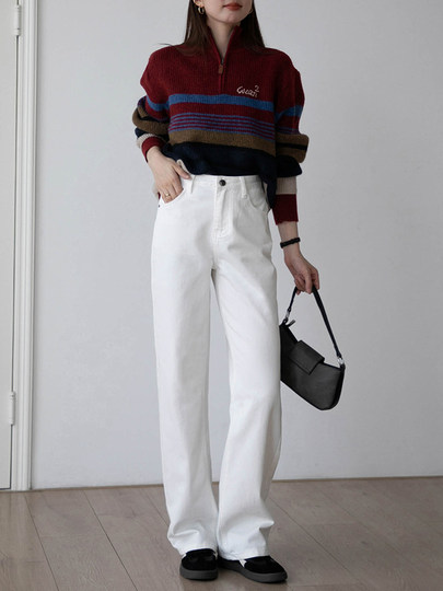 White high-waisted wide-leg jeans for women 2025 new spring fashion versatile casual slim narrow straight pants