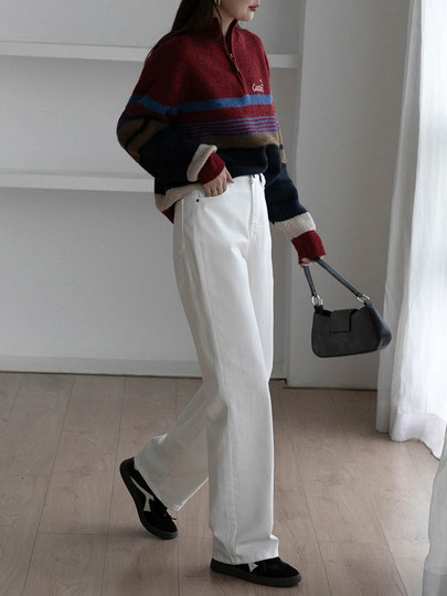White high-waisted wide-leg jeans for women 2025 new spring fashion versatile casual slim narrow straight pants