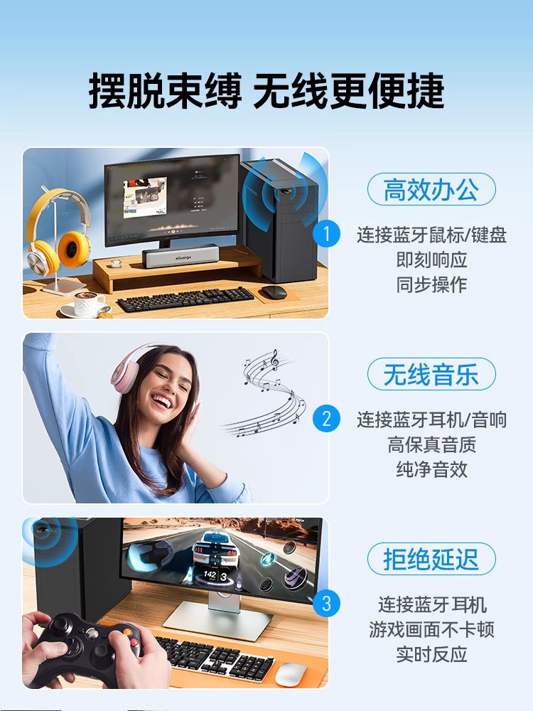 Wireless Bluetooth Headset for Desktop Computers, Laptop Microphone, Two-In-One, Non-In-Ear, Usb, Universal for Mobile Phones