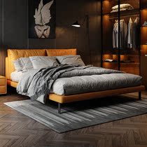 Genuine leather soft bed Italian minimalist bedroom double 1 8 leather art bed modern minimalist wedding room leather art bed